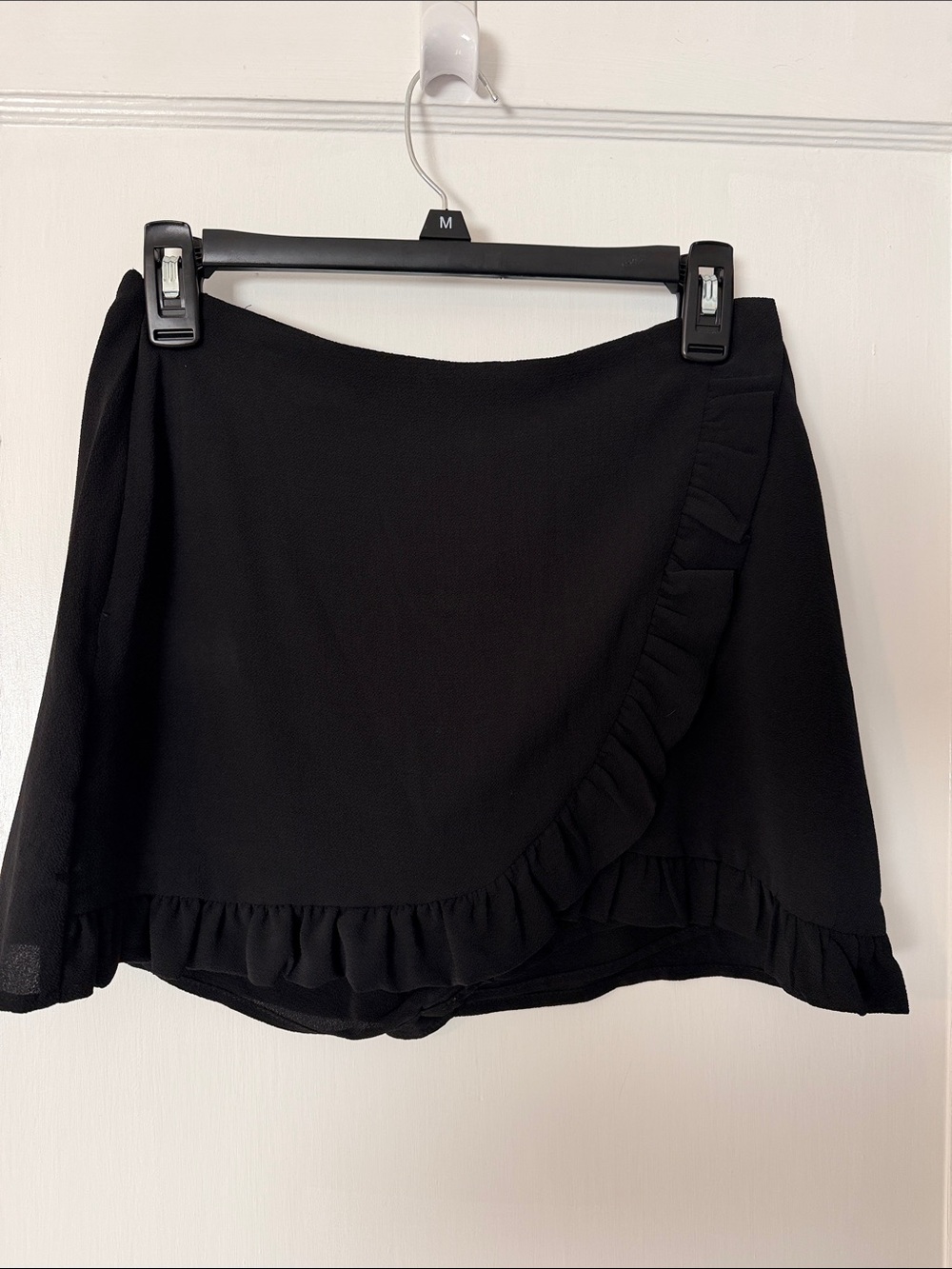 Black Ruffle Trim Women's Mini Skort
